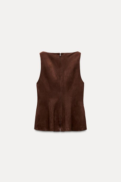 ZARA ТОП ИЗ ИСКУССТВЕННОЙ ЗАМШИ, КОРИЧНЕВЫЙ