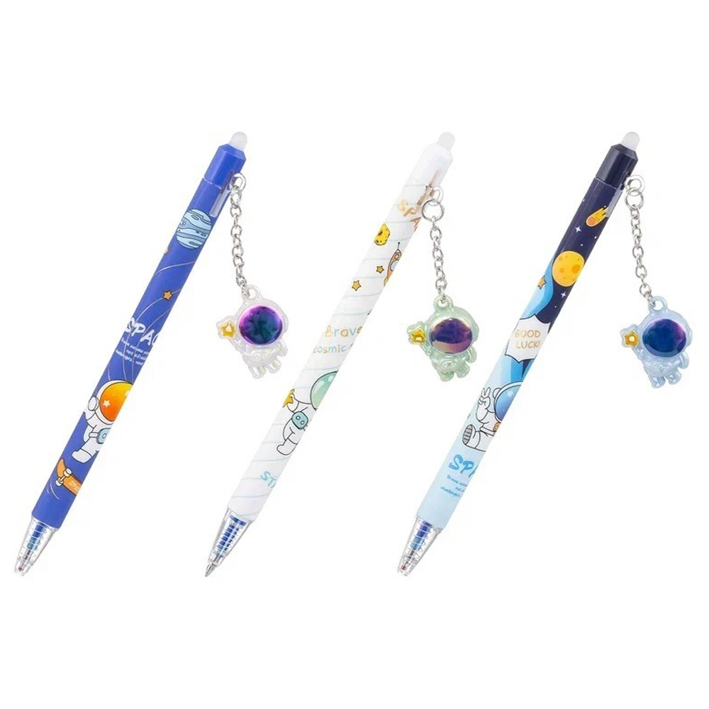 Ручка гелевая, пиши-стирай, автоматическая, Basir, синие чернила, серия "Космонавт", с игрушкой на корпусе