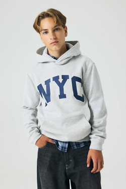 H&M Толстовка с капюшоном и принтом, светло-серый