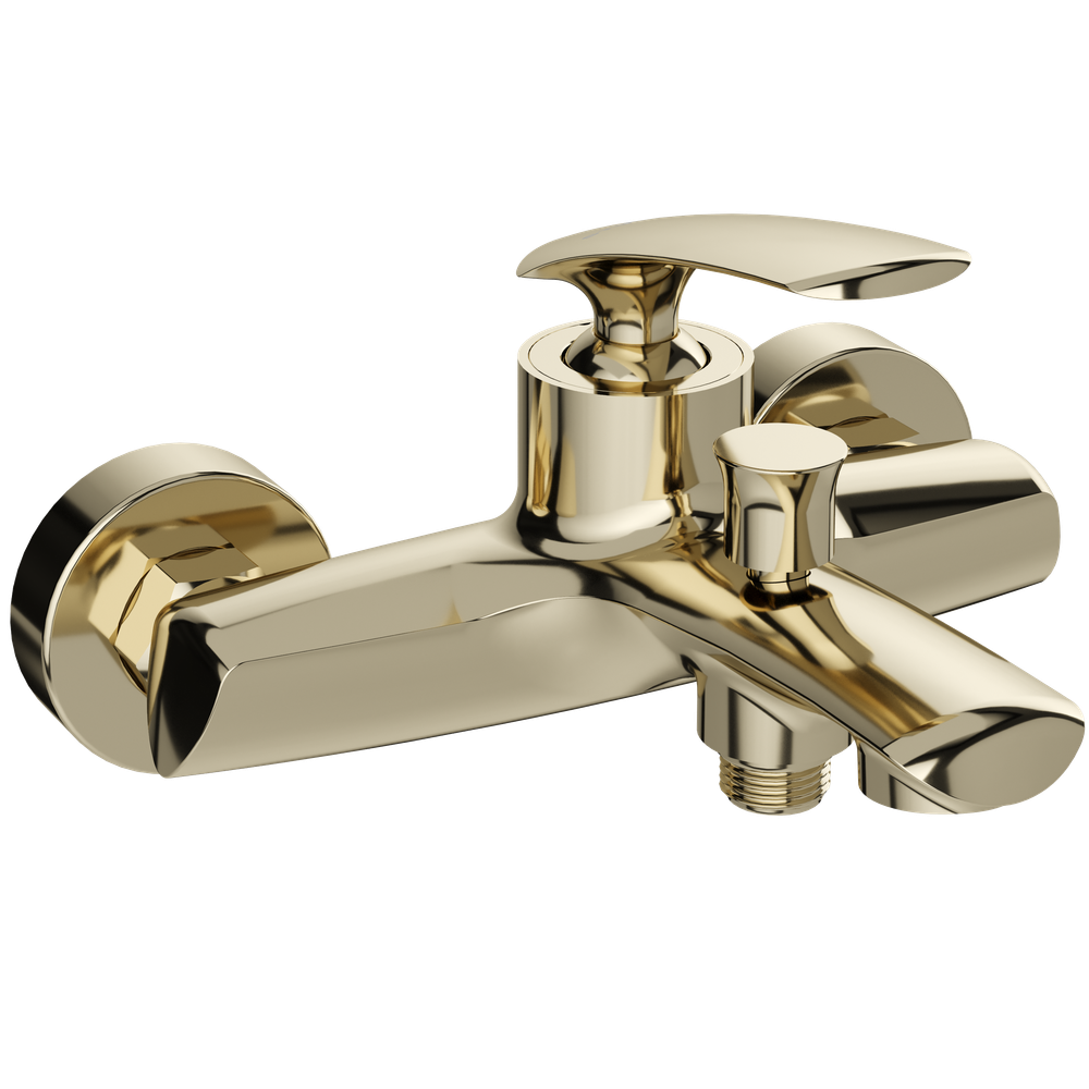 Смеситель для ванны с душем STWORKI Гётеборг S03100GG + Душевой гарнитур Гётеборг S03190GG, глянцевое золото