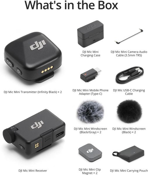 Беспроводной петличный микрофон DJI Mic Mini (2 TX + 1 RX + Charging Case), Черный | Black