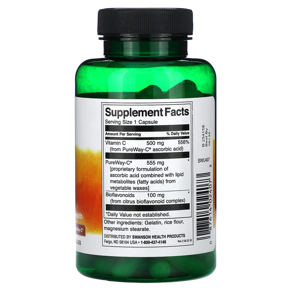 Swanson Vitamins, витамин C с биофлавоноидами, 500 мг, 90 капсул
