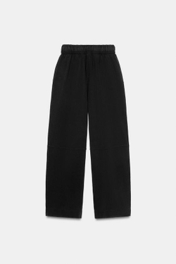 ZARA БРЮКИ WIDE-LEG ИЗ ПЛОТНОГО ХЛОПКА, ЧЕРНЫЙ