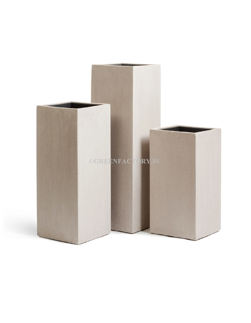 Кашпо TREEZ Effectory - Beton - Высокий куб - Белый песок