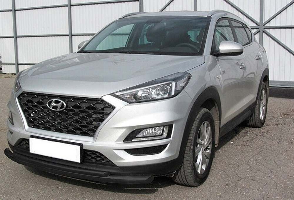 Защита переднего бампера (нержавейка) Hyundai Tucson (2018-2021) d57+d42 (черный)