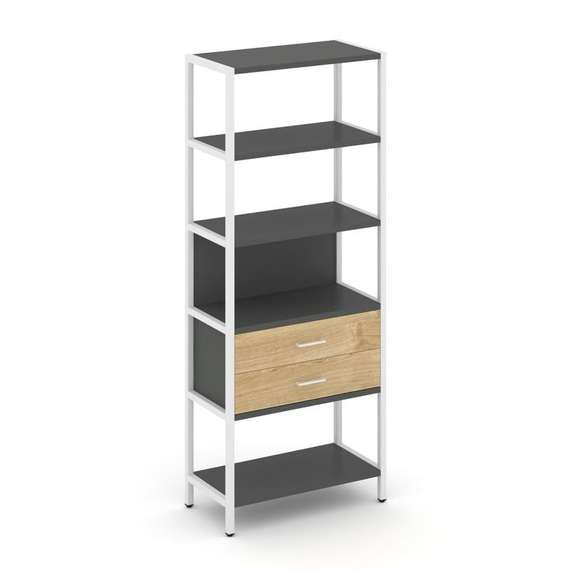 Shelf System Односекционный стеллаж пятиярусный с ящиками SN.STM-512 Антрацит/Тиквуд Светлый/Металл