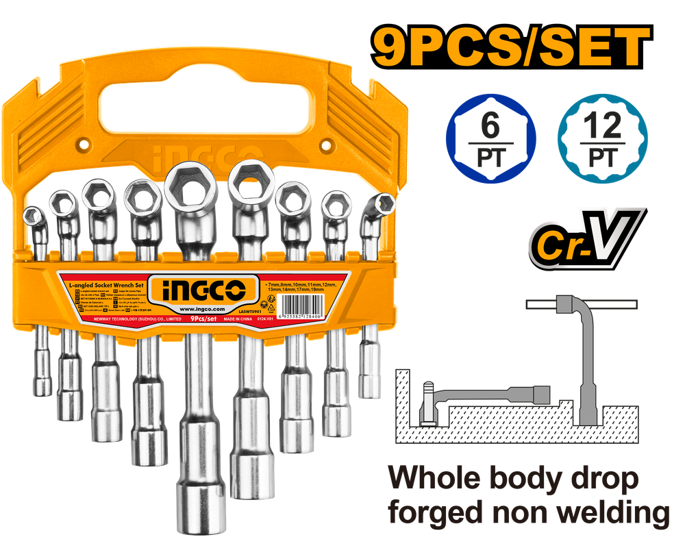 Набор Г-образных торцевых ключей INGCO LASWT0901 INDUSTRIAL 7-19 мм 9 шт.