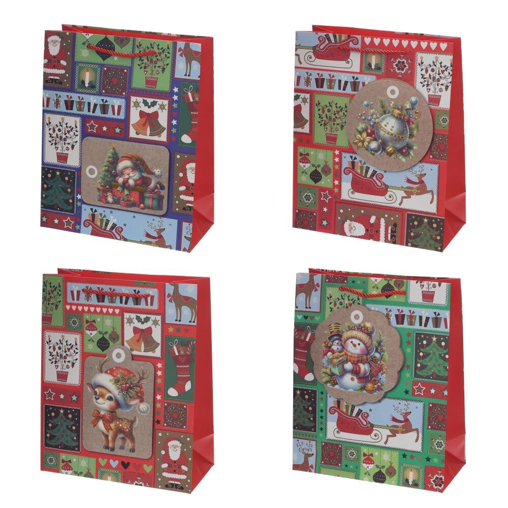 GAEM Пакет подарочный M (бумага 210г/м2, блок 12шт), L26 W12 H32 см, 4в.