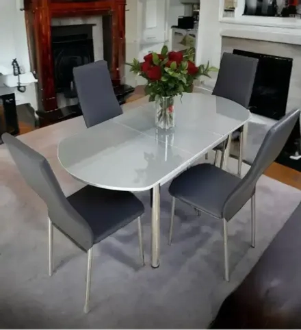 Обеденная группа стол со стульями NGVK Овал Металлик и 4 стула Омега цвет Серый