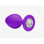 Анальная пробка из фиолетового силикона с белым кристаллом (размер S)