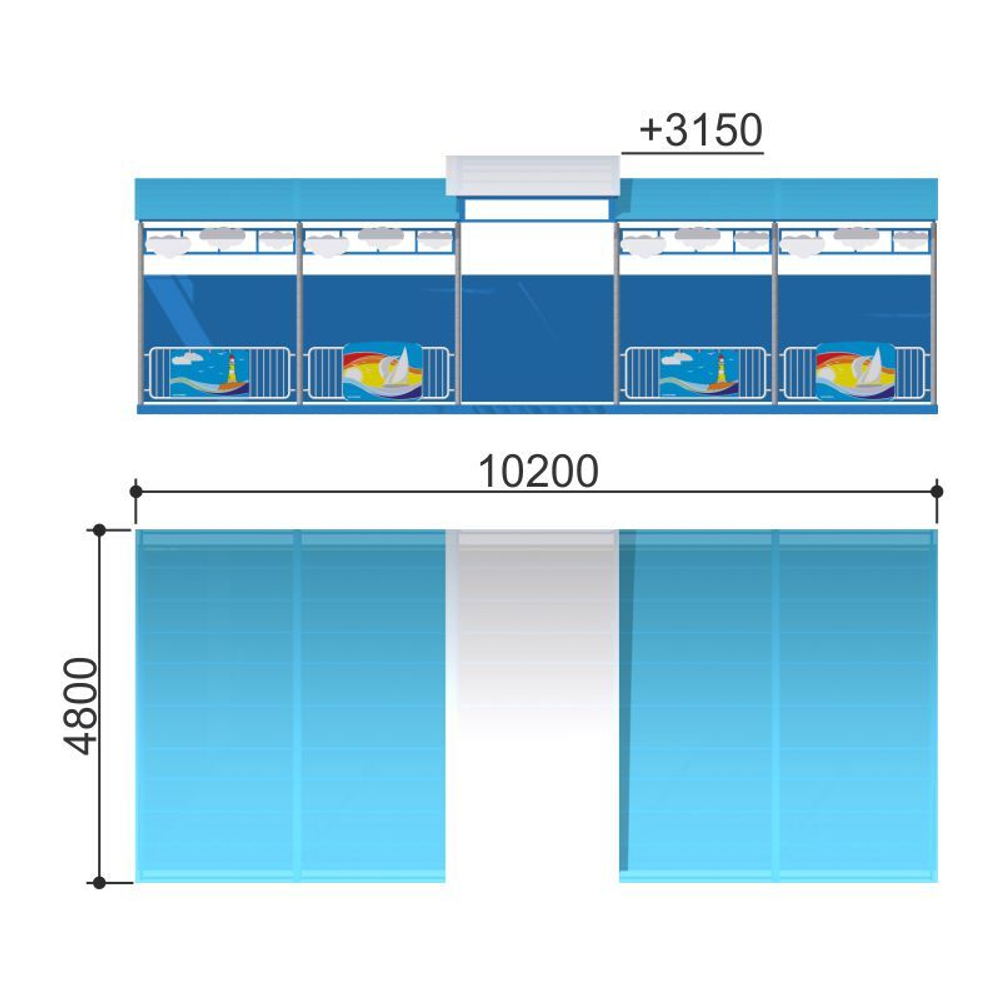 Веранда «Море» Romana 301.09.00-03 (бетонируемая, с полом, ступенчатая крыша)