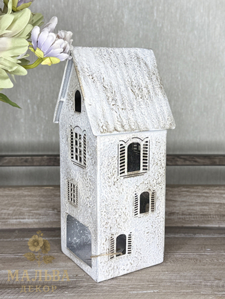 Декоративный подсвечник "Домик" средний античный крем 11,5x11,5xH26 см CAMPO Home & Garden