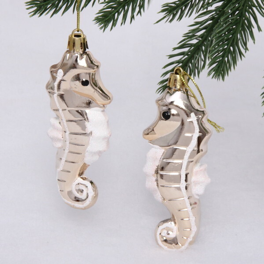 Елочные игрушки «Морской конек» 10,5 см (набор 2 шт), Шампань