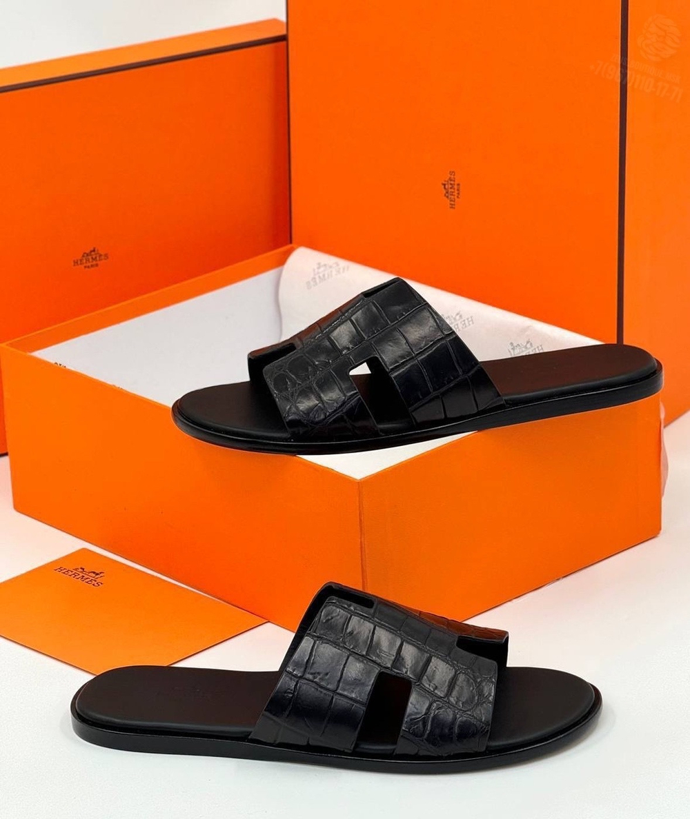 Шлепанцы Hermes Izmir из кожи крокодила