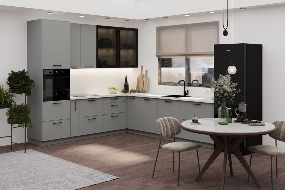 Кухня «Неста» с матовым покрытием PET-PREMIUM (фасады 19 мм, рамочная фрезеровка)