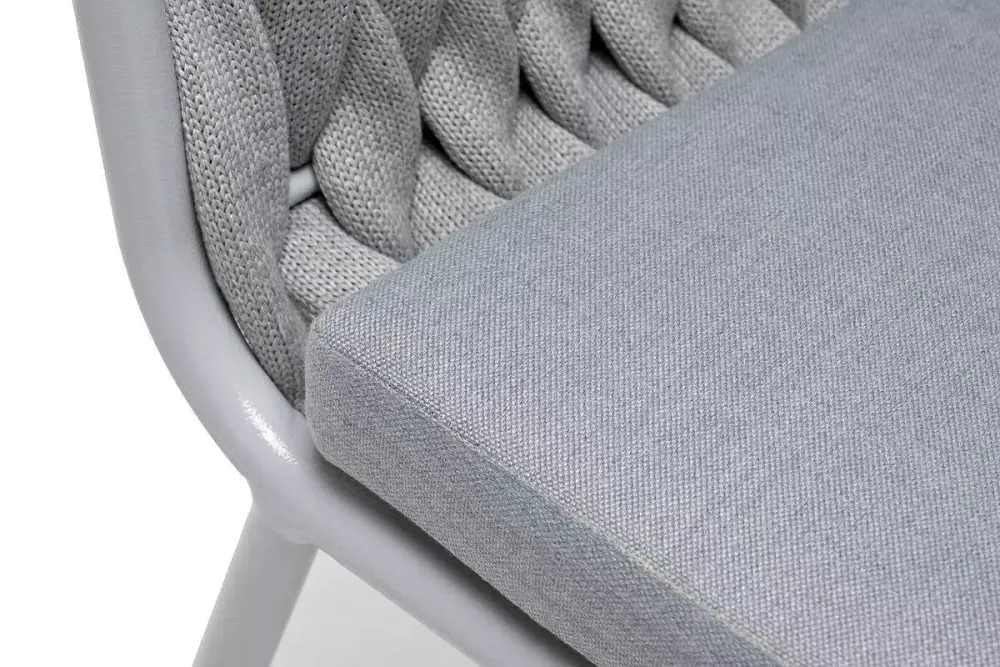 "Монако" стул плетеный из роупа, каркас алюминий светло-серый (RAL7035) муар, роуп светло-серый 40 мм, ткань светло-серая