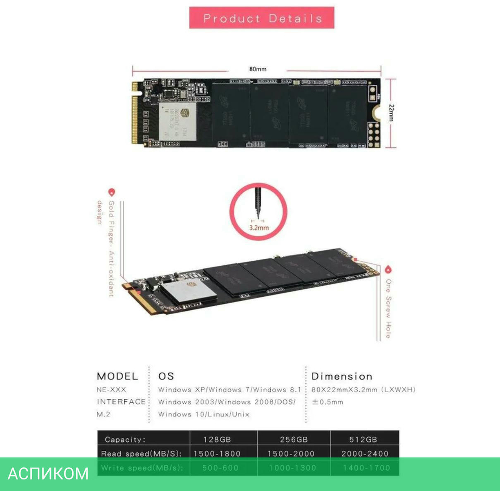 SSD диск Kingspec 256Gb M.2 2280 (NE-256)