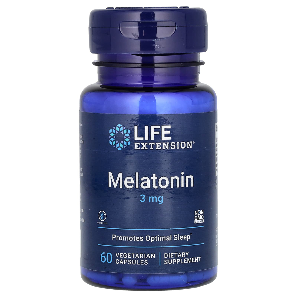Life Extension, Мелатонин, 3 мг, 60 вегетарианских капсул