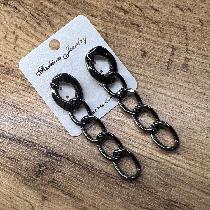 Серьги "Цепи" 5 звеньев плетение панцирное 2 вида металл графитовый 6 см