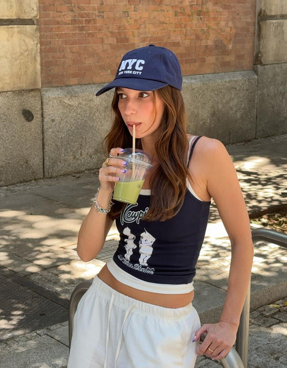 BERSHKA Топ с принтом Kewpie, темно-синий