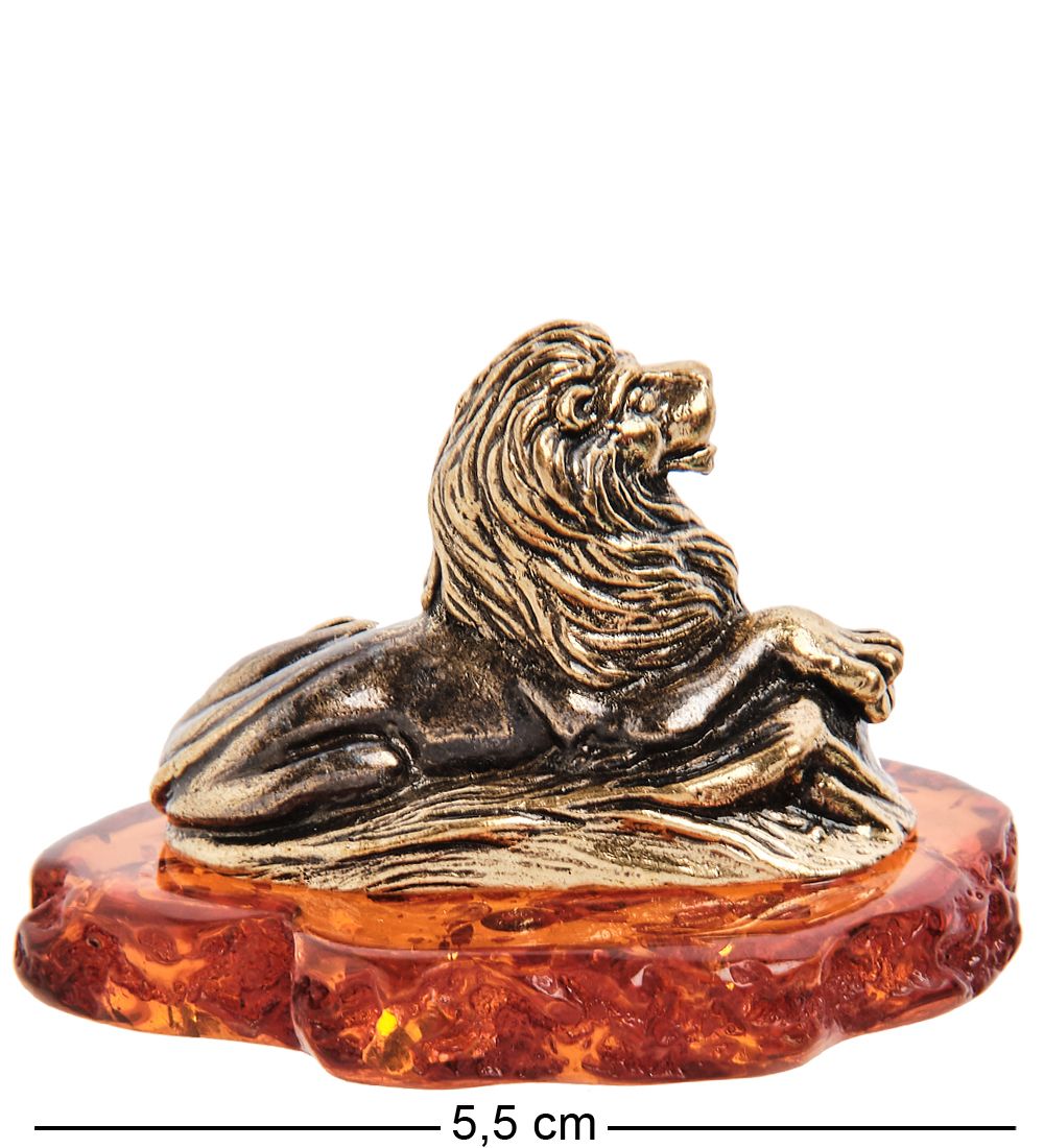 Народные промыслы AM-3158 Фигурка «Лев Саванна» (латунь, янтарь)