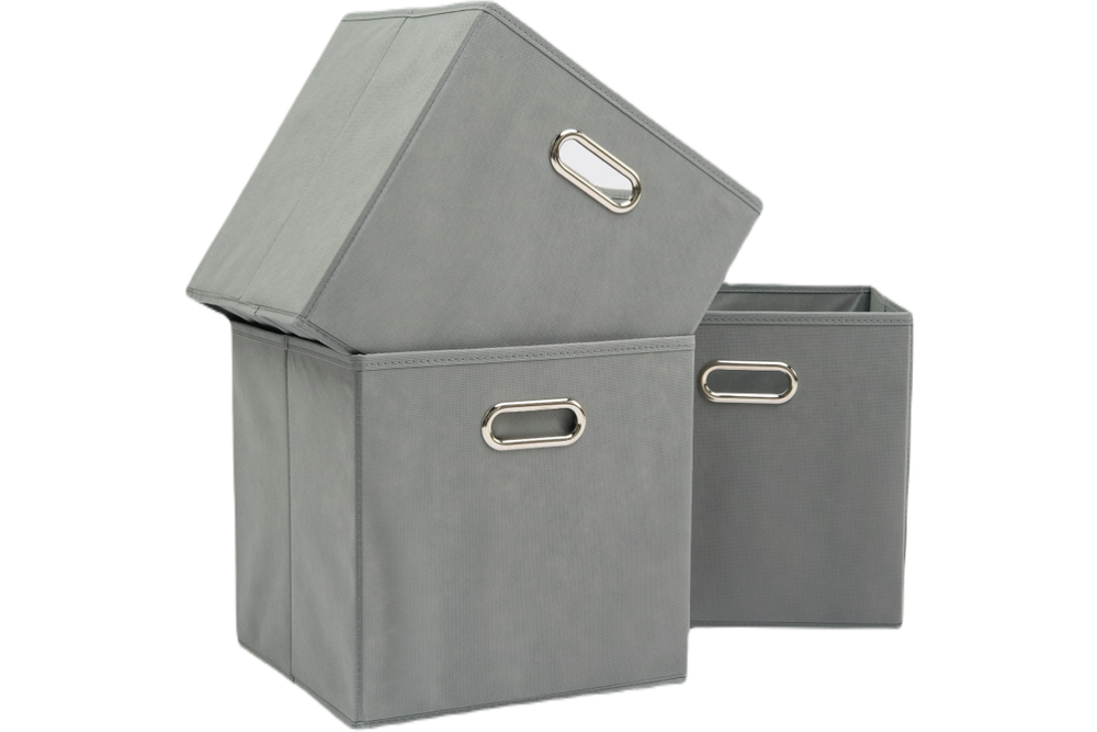Набор складных коробок для хранения Home One, 30х30х30см, 3шт, металл. ручки, серый