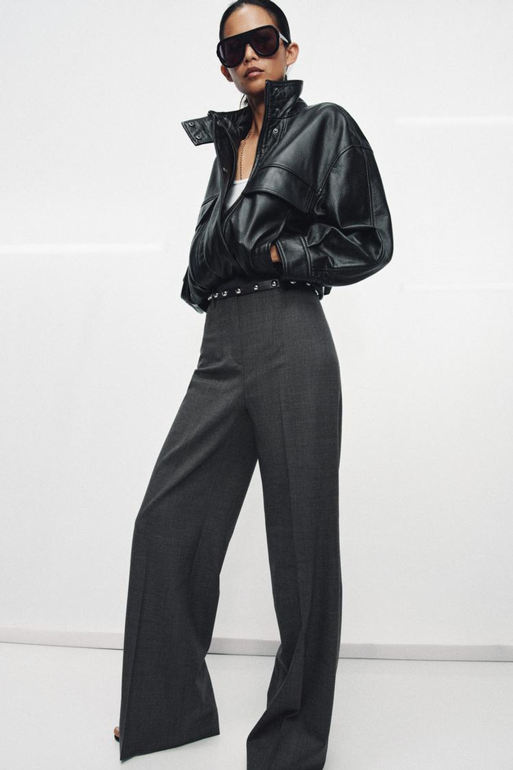 ZARA БРЮКИ ИЗ ШЕРСТИ С ВЫСОКОЙ ПОСАДКОЙ — ZW COLLECTION, СЕРЫЙ МЕЛАНЖ