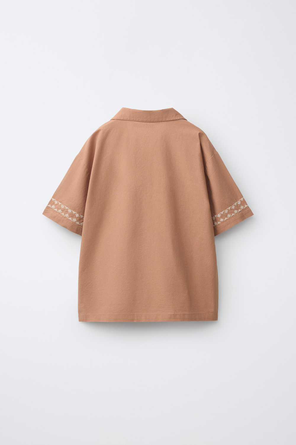 ZARA ПИЖАМА-РУБАШКА С ВЫШИВКОЙ, КОРИЧНЕВЫЙ