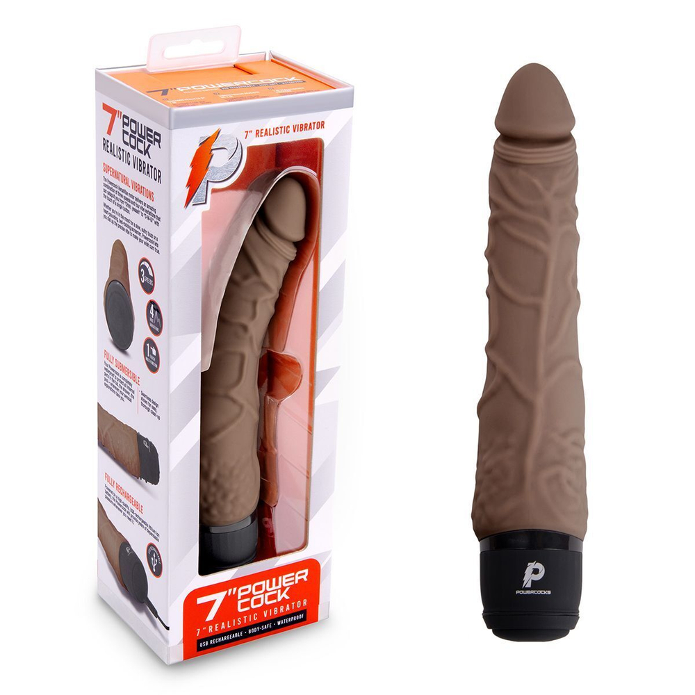 Коричневый вибромассажер 7 Realistic Vibrator - 20 см.