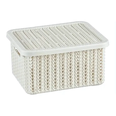 Коробка ВЯЗАНИЕ 1,5л с крышкой белый ротанг 0,085,148х0,17м