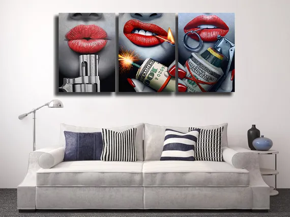 Модульная картина "Живопись с красными губами"