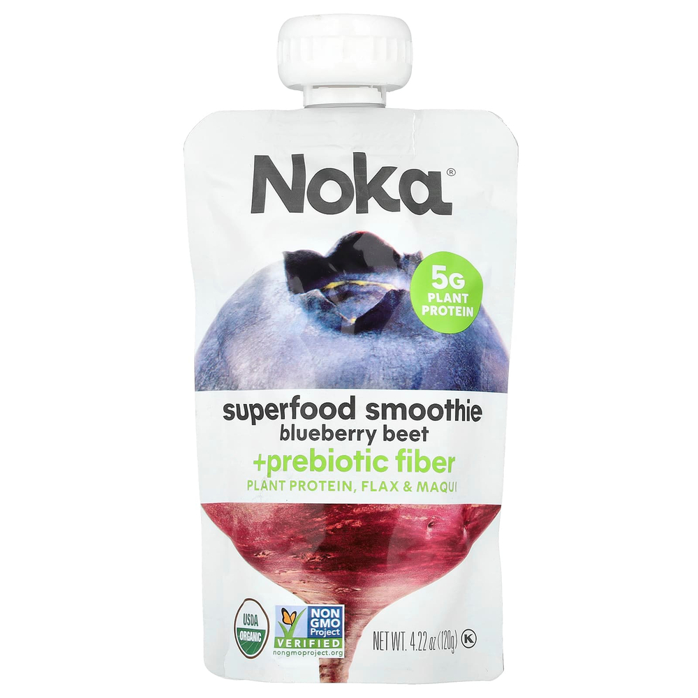 Noka, Смузи из суперфудов с пребиотической клетчаткой, черничная свекла, 120 г (4,22 унции)