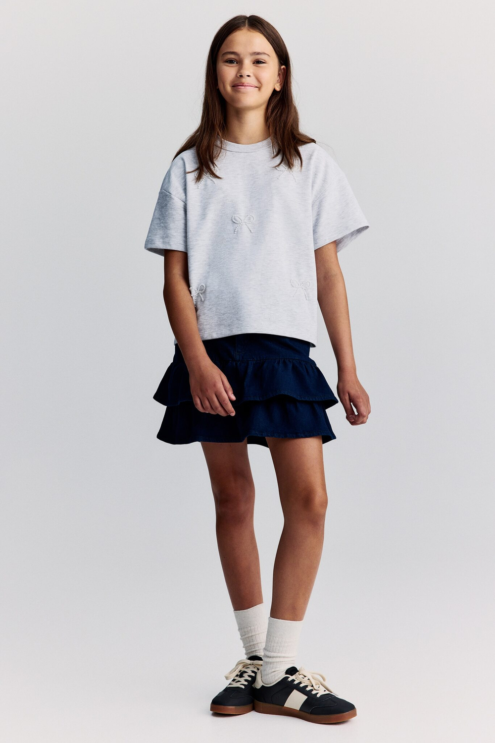 H&M Футболка свободного кроя с принтом, светло-серый меланж