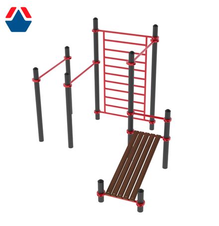 Воркаут комплекс со шведской стенкой, брусьями, наклонной скамейкой  и турником К-108