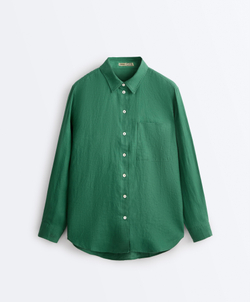 Oysho Рубашка свободного кроя из 100%-го льна, изумрудный