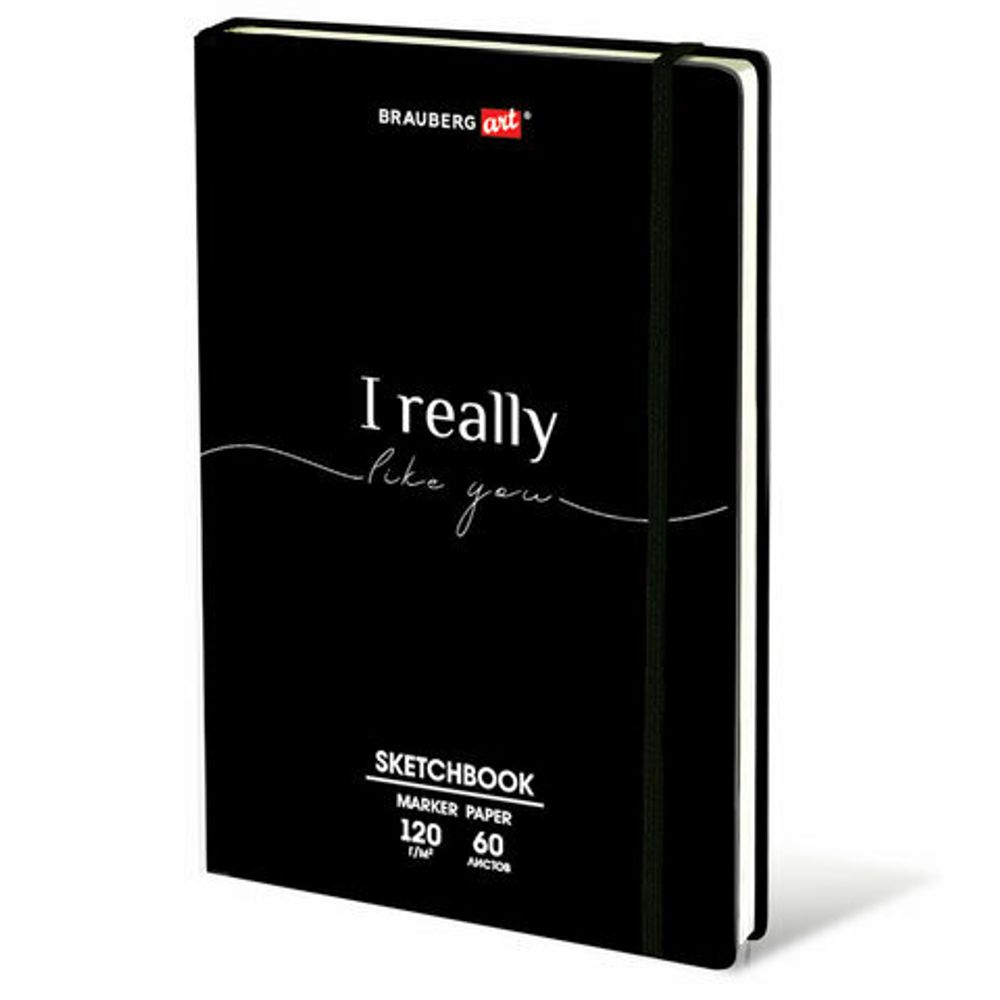 Скетчбук для маркеров 120г/м2, 148х210 мм, 60 л., твердая обложка, резинка, BRAUBERG ART, For you, 115101