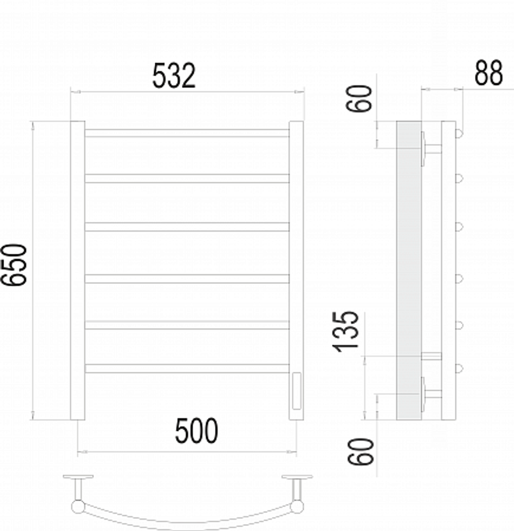 Полотенцесушитель Terminus Классик П6 500х650 Электро (quick touch)