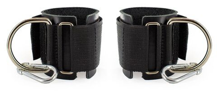 Манжеты силовые, напульсники на руку для тяги на тренажере, с карабином, кожаные ReKoy FGA09, черный, 2 шт