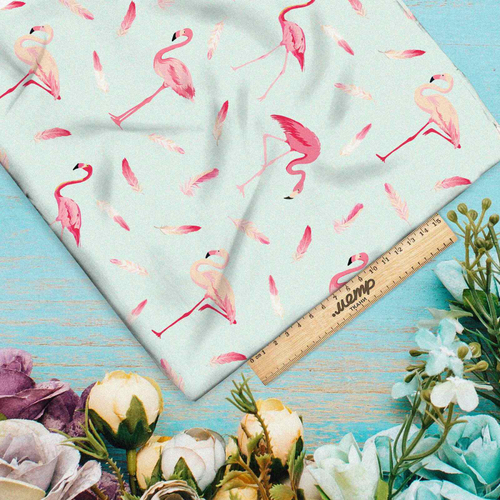 Ткань бязь перья фламинго