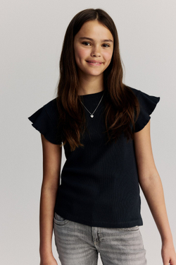 H&M Футболка в рубчик, темно-серый