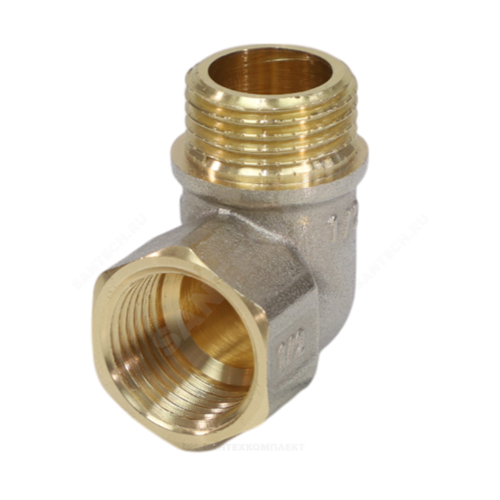 Угольник латунь никель реборда Ду 40 (1 1/2") ВР/НР 9006 ГОСТ 32585-2013 Aquasfera 9006-05