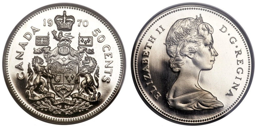 Канада 50 центов, 1968 - 1976 Королева Елизавета II XF