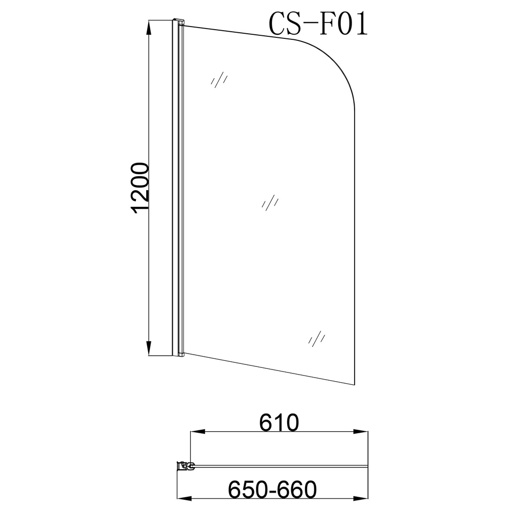 Душевая шторка CS-F01   120*65 прозр.стекло 6мм подвижная 145410