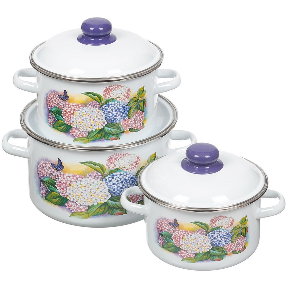 Набор эмалированной посуды 6 пр, кастрюли 2,3,5.5 л, СтальЭмаль, Сирень, 1KB191M