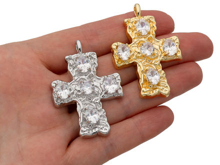 Подвеска "Крест" с кристаллами, 47мм