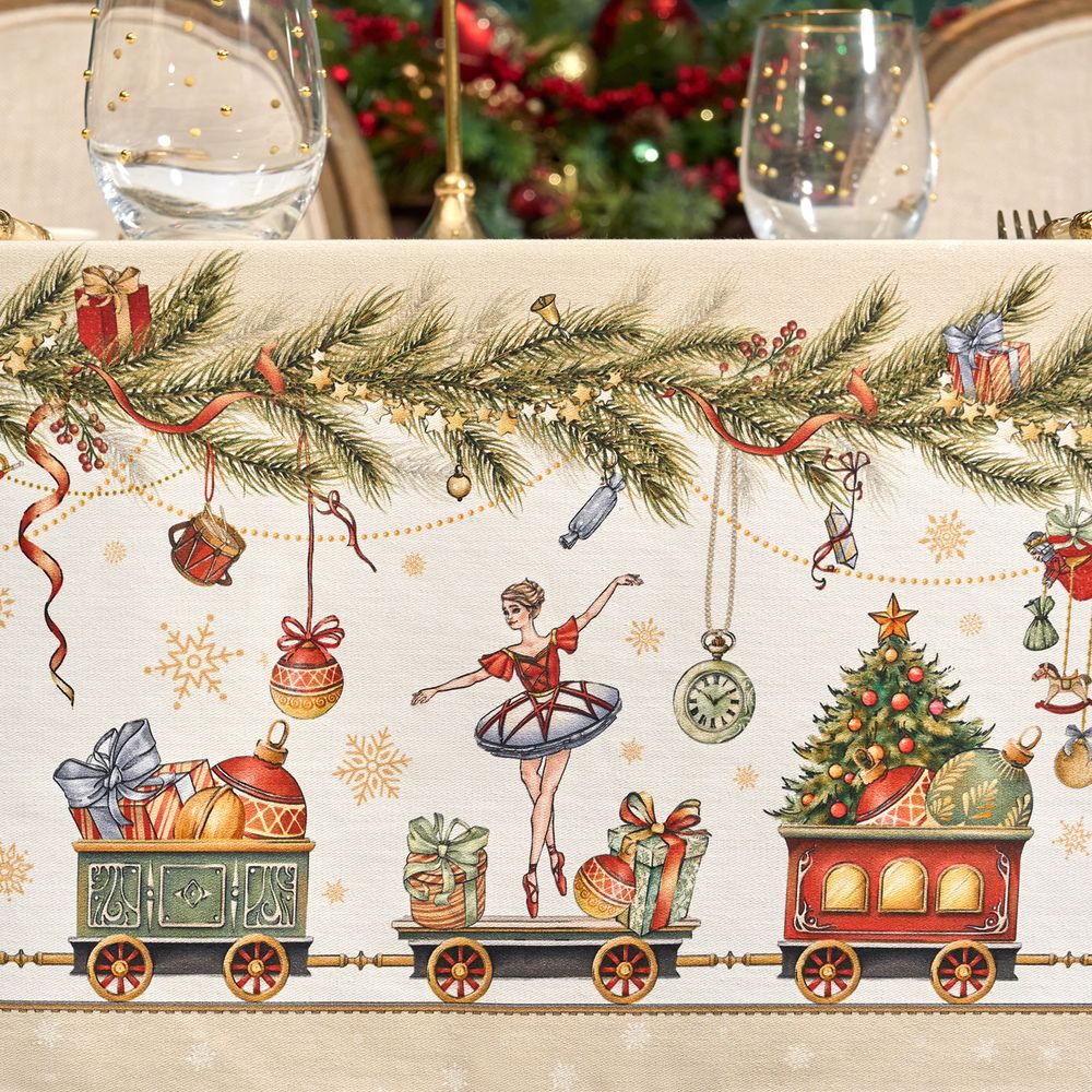 СКАТЕРТЬ "ЩЕЛКУНЧИК" 140Х300СМ БЕЖЕВЫЙ ,100%ХЛОПОК ,ТВИЛ