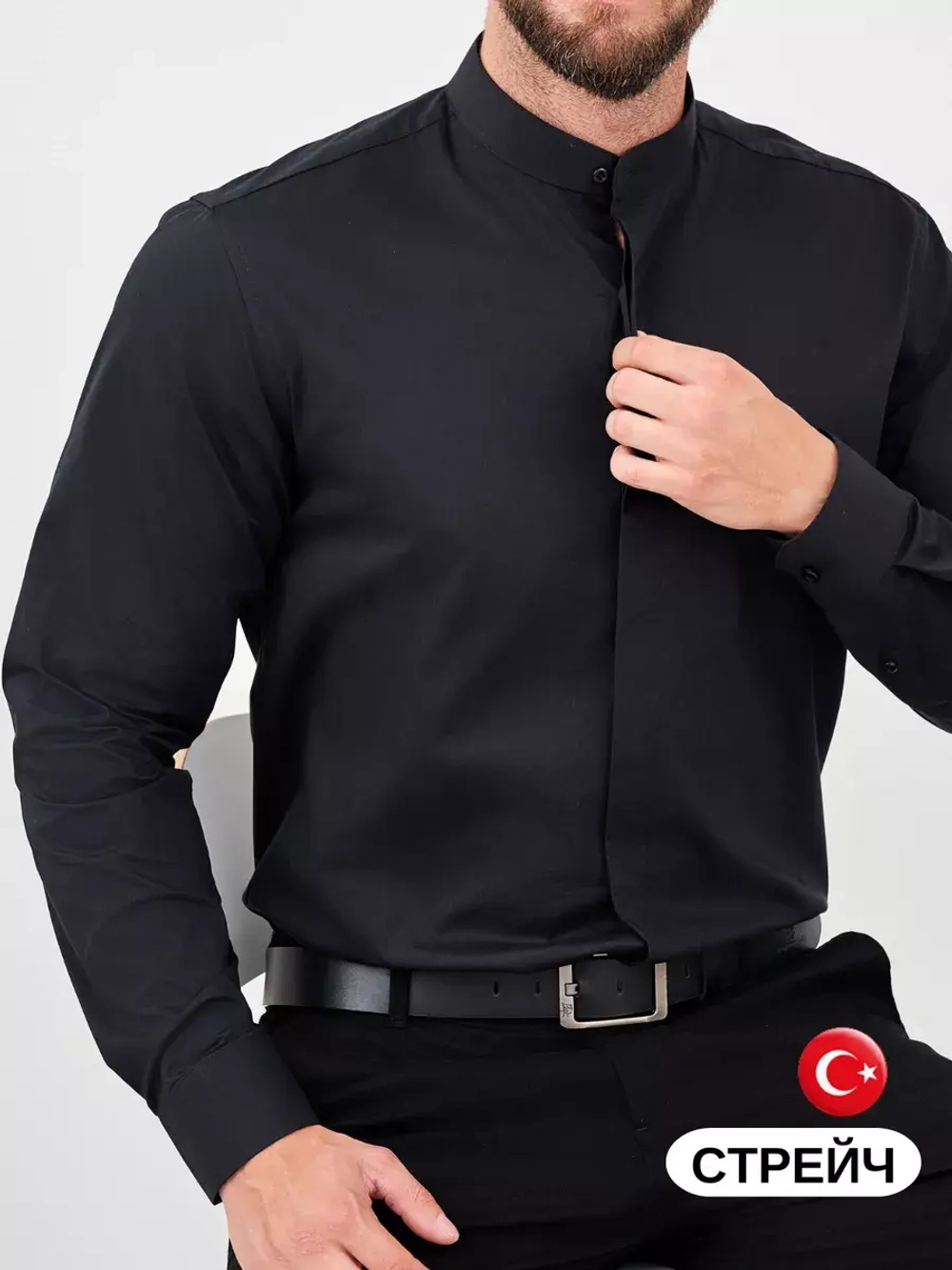 Рубашка без воротника приталенная SLIM FIT