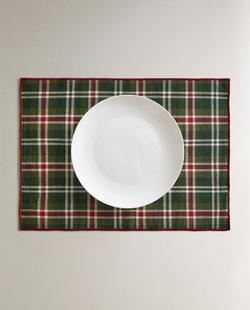 ZARA HOME НОВОГОДНЯЯ ПОДСТАВКА ПОД СТОЛОВЫЕ ПРИБОРЫ В КЛЕТКУ (НАБОР ИЗ 2 ШТ.), ЗЕЛЕНЫЙ