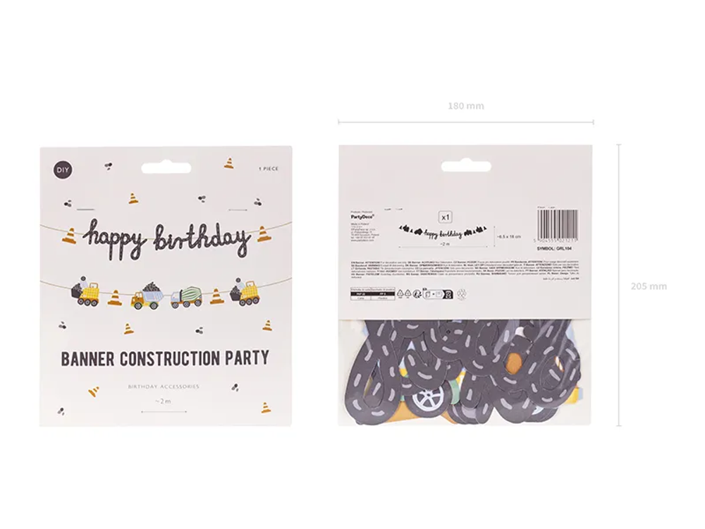 Гирлянда Happy Birthday "Стройка" 2м