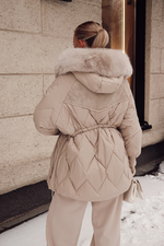 Пуховик комбинированный с элементами дубленки